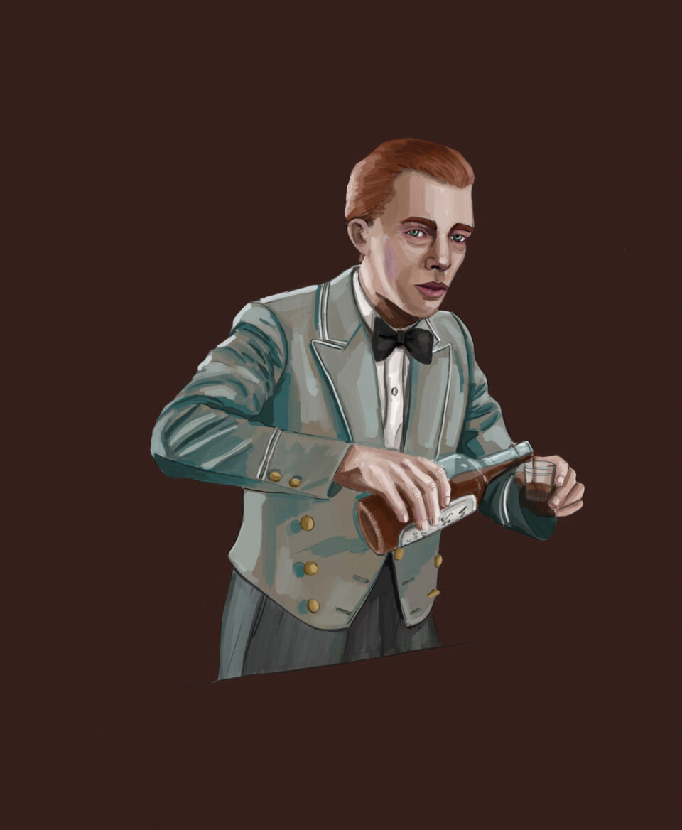1940s bartender, costume illustration