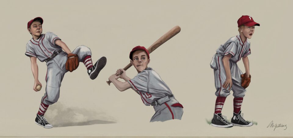 Little League baseball studies, costume illustration
